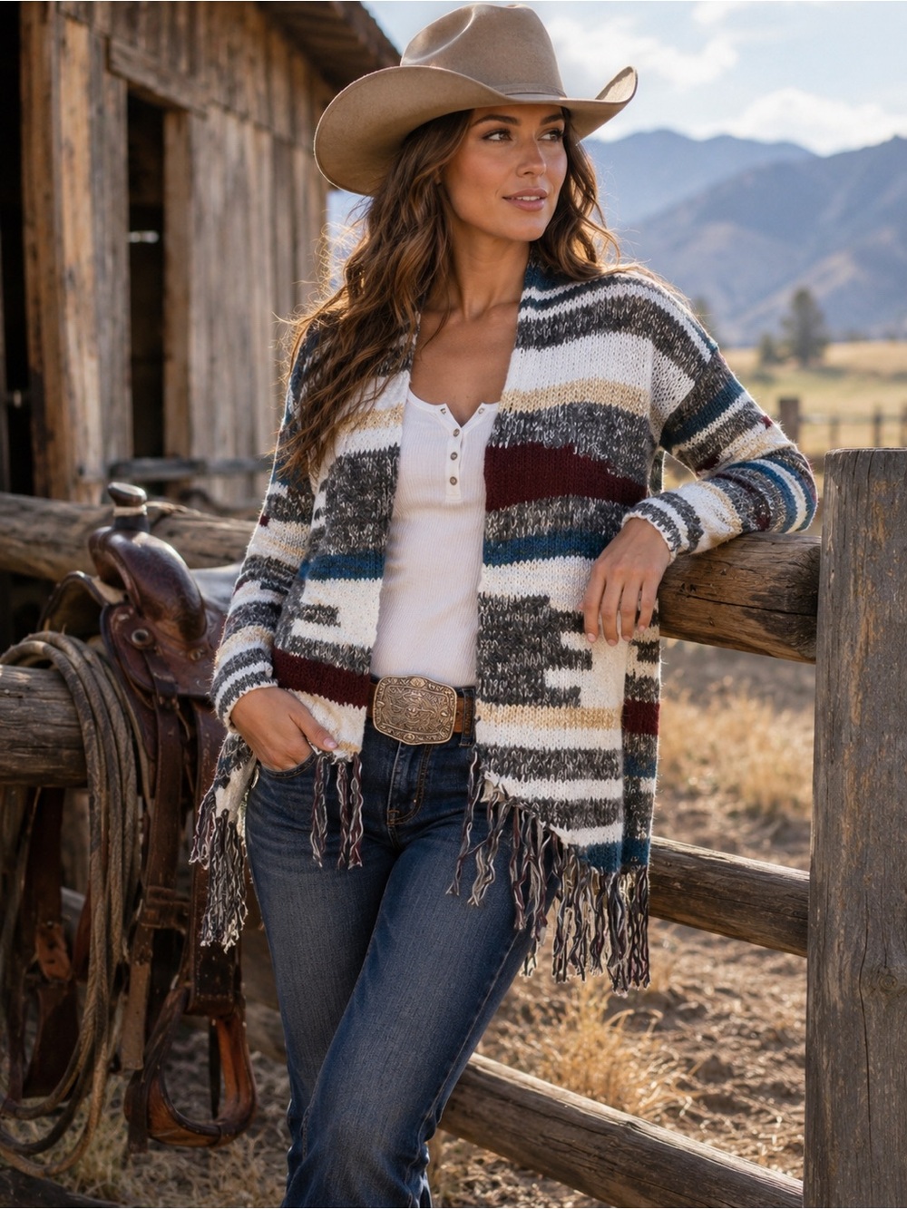 Jack by BB Dakota Aztec Knit Fringe Cardigan Women’s Size S Great Fall Colours